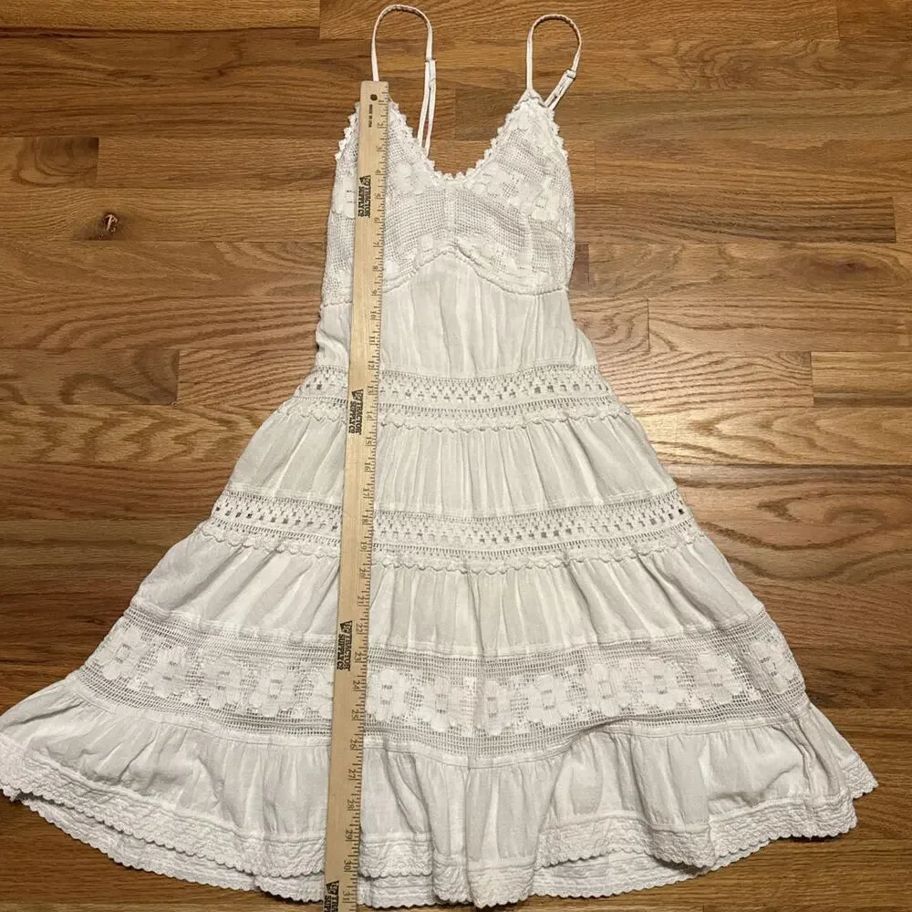 Scully Women's Cantina Spaghetti Strap Short Dress White Lace Boho Western SMALL - Picture 9 of 12